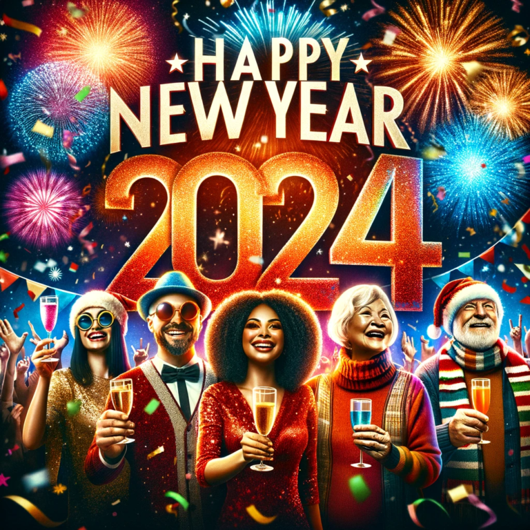 DALL·E 2023-12-30 21.38.18 - A vibrant and festive image featuring the words 'Happy New Year 2024' in bold, celebratory font